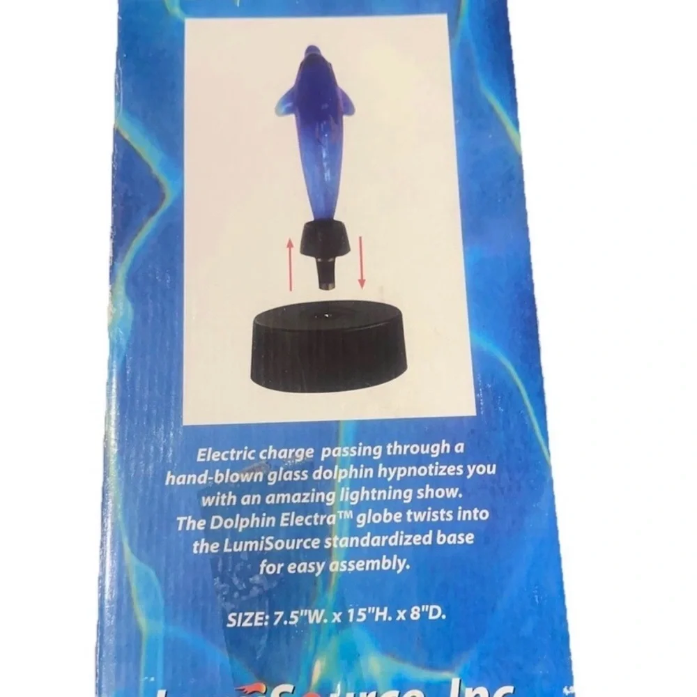 VTG LumiSource Electra Neon Blue Glass Dolphin Motion Plasma Lamp 15” w/ Box